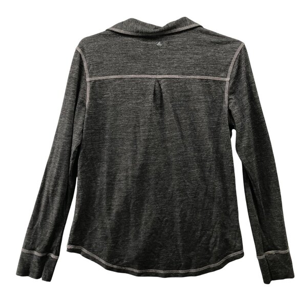 Prana Besha Wool Blend Long Sleeve T Shirt Womens L Gray Henley Collared - Picture 2 of 9